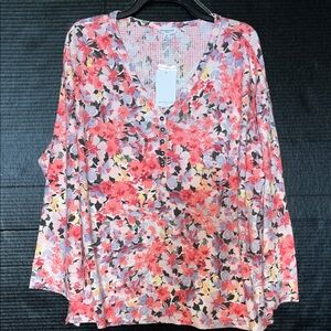 Westbound Floral V-Neck Blouse - Pink, Red, and Black